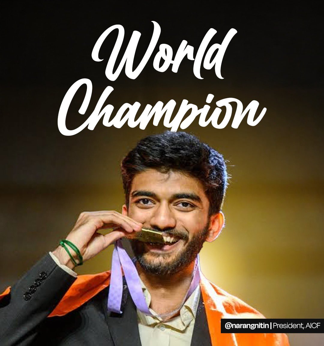 narangnitin's tweet photo. History has been made! Gukesh is the new World Chess Champion! From a prodigy to the pinnacle of chess, Gukesh's journey is a testament to grit, brilliance, and unyielding dedication.
Congratulations, Champion! Bharat celebrates with you!
#DingGukesh #CheckDeGukesh
@DGukesh @FIDE_chess @aicfchess @ChessbaseIndia @narendramodi @PMOIndia @rashtrapatibhvn @IndiaSports @Media_SAI @mansukhmandviya