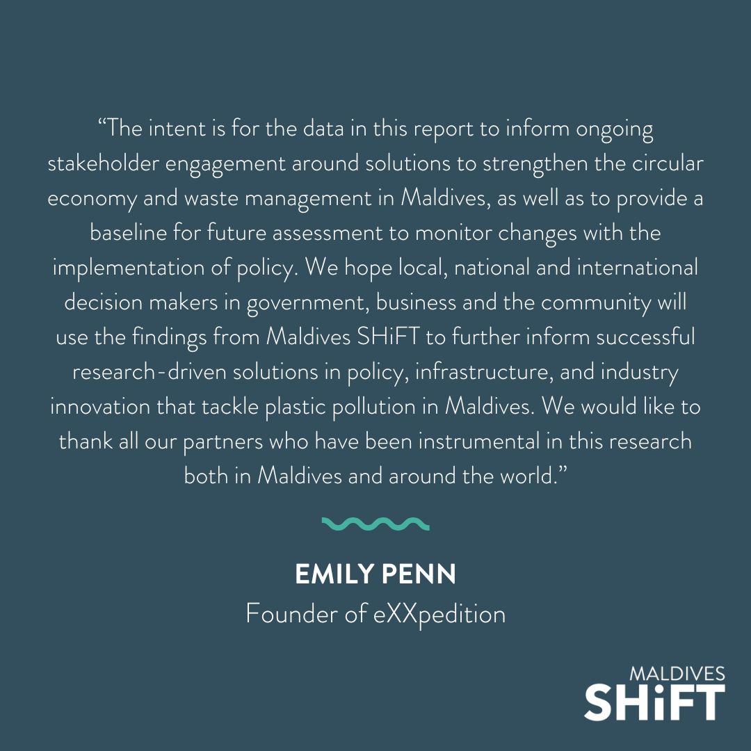 eXXpedition's tweet photo. As Maldives SHiFT draws to a close our Founder, @‌emilypenn, reflects on the insights it presented ☝️ We hope you’ve enjoyed this #sciencespotlight series and we’re excited to see how the results of our findings will help support #Maldives in reducing #plasticpollution! https://t.co/6yX2CGBGBq