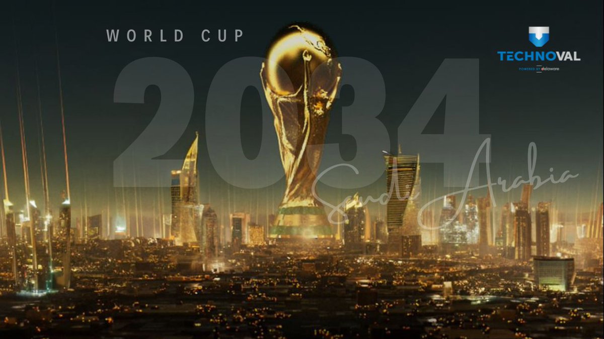TechnovalS's tweet photo. A historic moment for Saudi Arabia! ⚽️ Congratulations to the Kingdom on securing the bid for the 2034 FIFA World Cup.

#fifaworldcup2034 #saudiarabia #football #TechnoVal #saudivision2030 https://t.co/frj7XxGONB