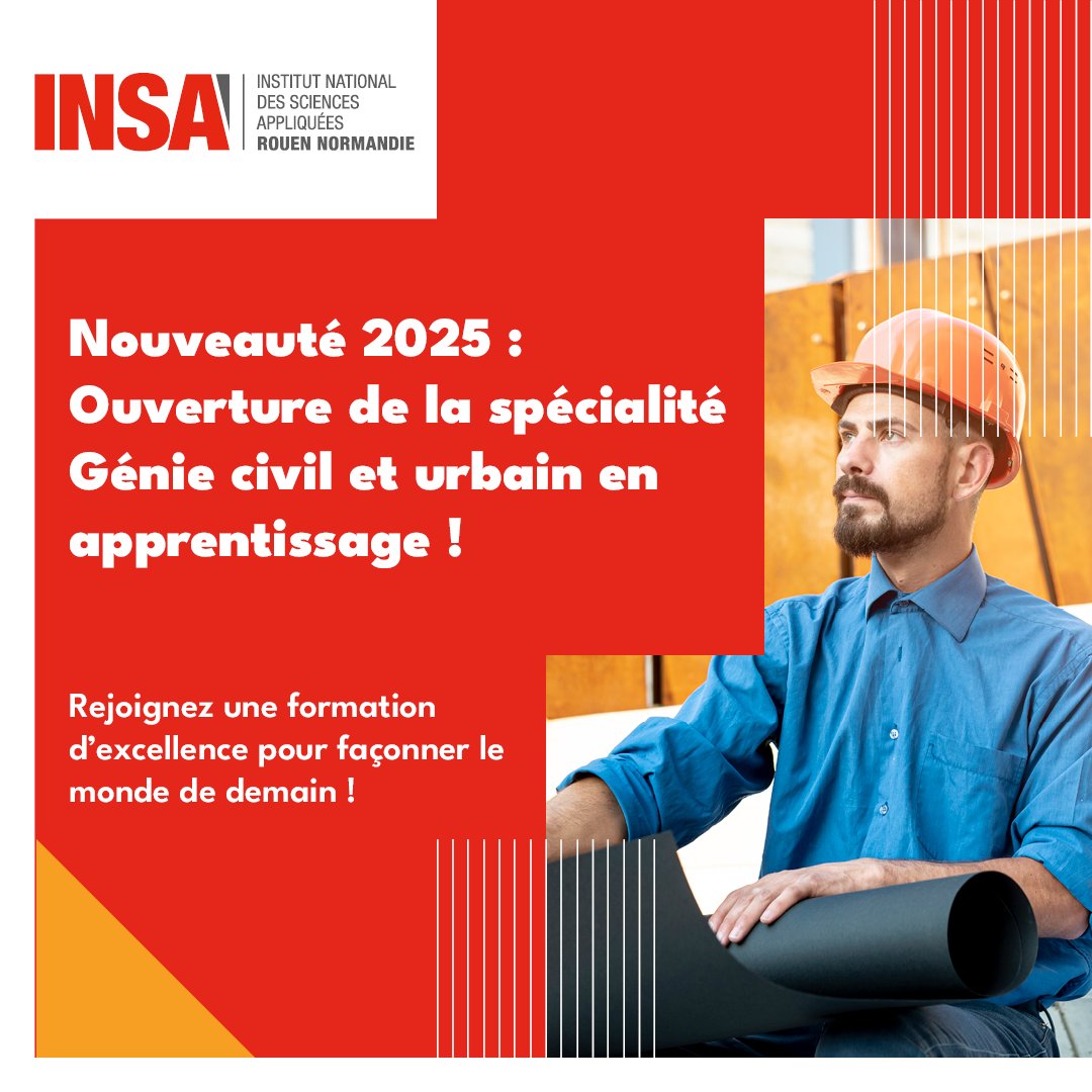 insarouen's tweet photo. L’ @insarouen  ouvre à l’apprentissage son parcours en Génie Civil et Urbain !
Passionné·e par le développement durable, les grands projets ou l’innovation urbaine ?
Venez en discuter avec nous lors des prochains salons ou portes ouvertes ! https://t.co/mvdl0ceHQc