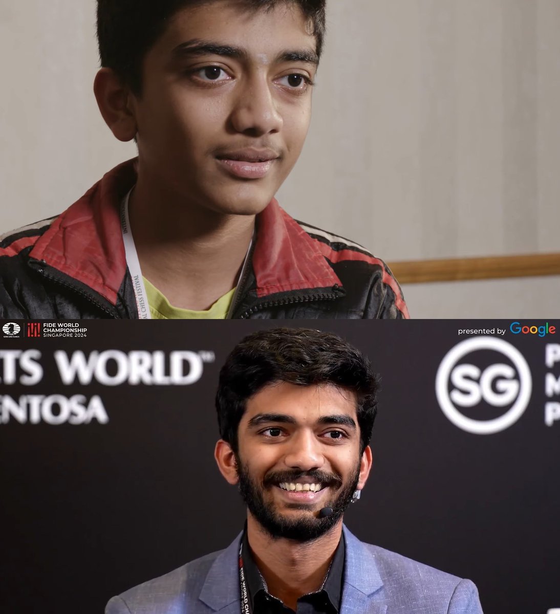 11-year 6 months old Gukesh - “I want to become the youngest chess champion in the world."

18-year 8 months old Gukesh - *Let me cook*