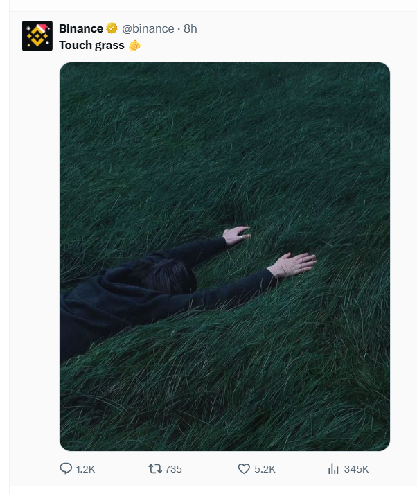 TelcoinKOL's tweet photo. #VERASITY &amp; #BINANCE TOUCHING GRASS, PROBABLY NOTHING ! LETS GO $VRA 🚀 https://t.co/p0Orh9vBdp