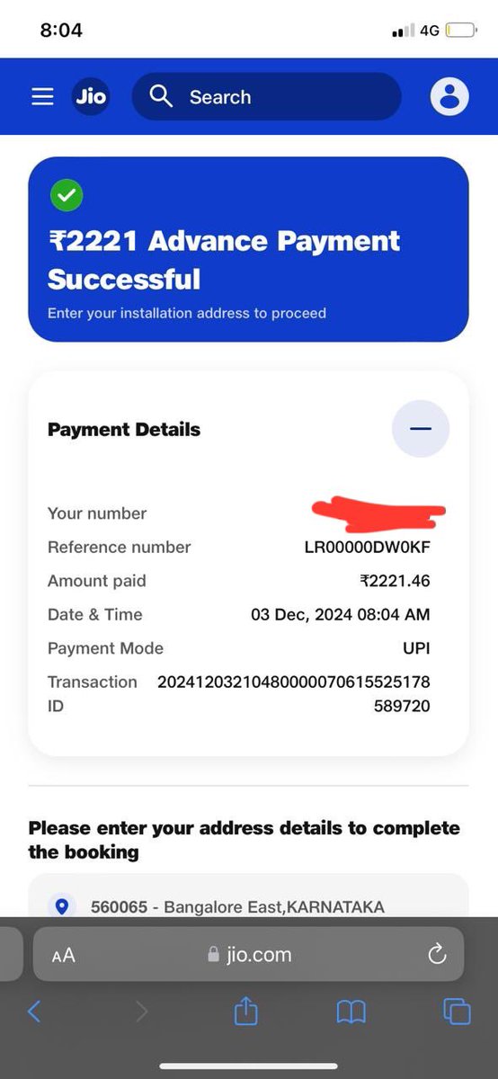 mohamedwasiq's tweet photo. @JioCare I was assured of Jio Fiber feasibility by your salesman Praveen (+91 76764 27525) on 2nd Dec. He collected the amount but now denies feasibility. Kindly investigate and refund the amount. https://t.co/orkwNDJiRU