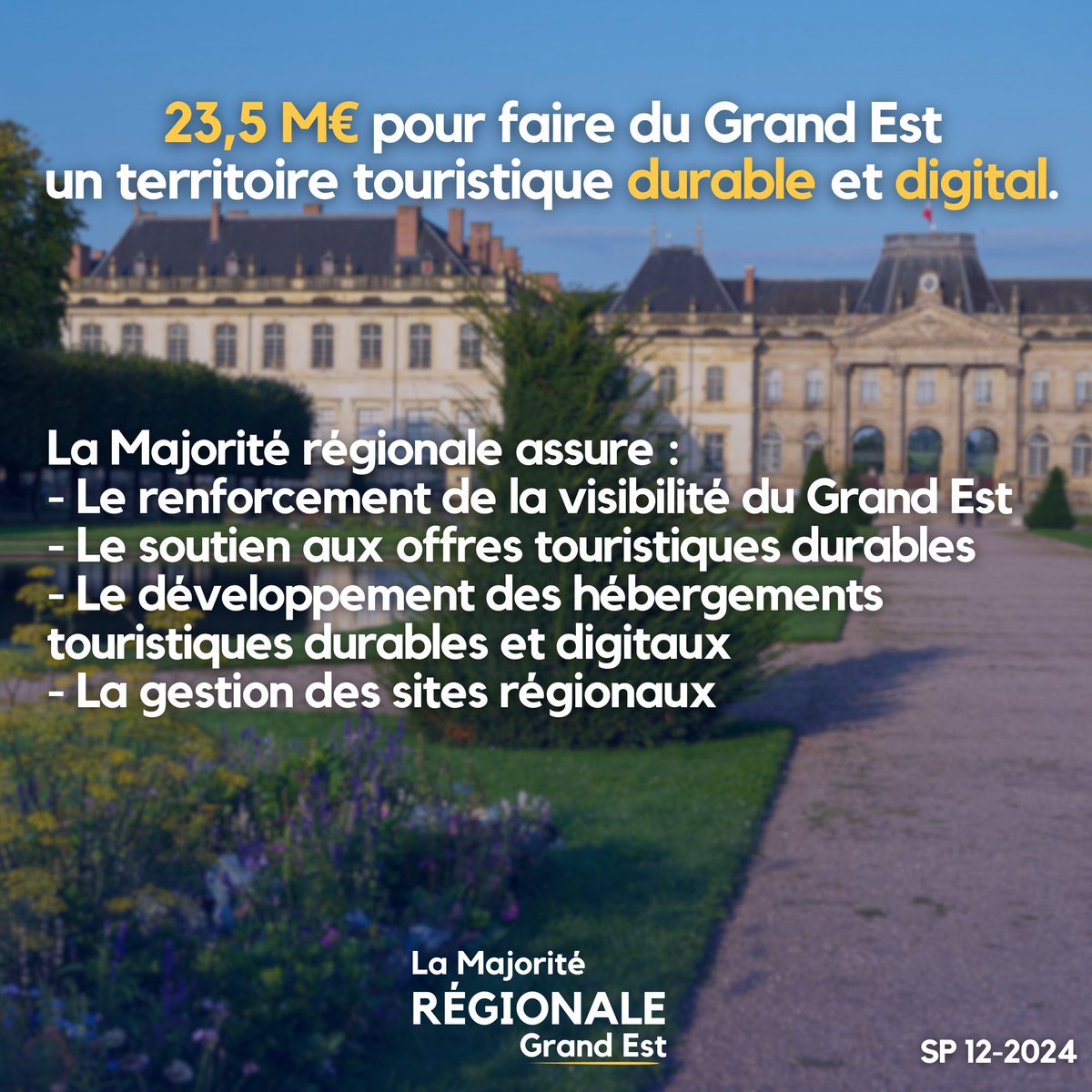 En 2025, la <a href="/regiongrandest/">Région Grand Est</a> prévoit un budget tourisme qui permettra de poursuivre la mise en en œuvre concrète des priorités du Schéma Régional de Développement du Tourisme. #SPDec24