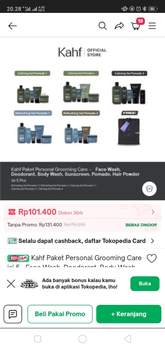 AnnaKim2712's tweet photo. Gila sih, paket bundle Kahf ini keren banget, harganya cuma 100 ribuan dan isinya lengkap banget! Buruan beli sebelum kehabisan yaa 😎 https://t.co/g00UsmknJX #promotokped #promoguncangtokopedia https://t.co/LciYATfxEU