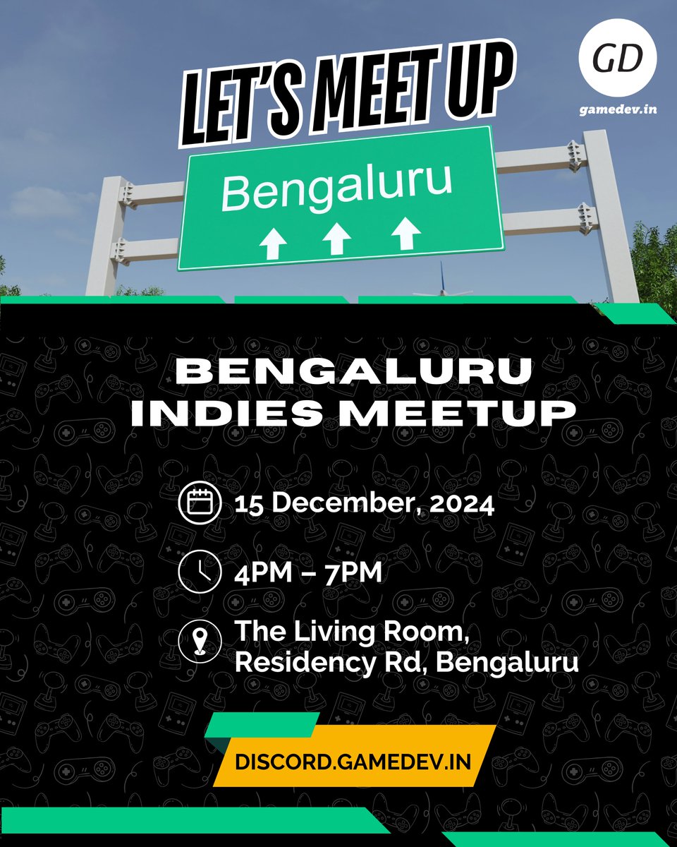 🎮 Bengaluru, let’s meet up! Join us for the Bengaluru Indies Meetup and connect with fellow game developers. 
🗓️ 15th Dec
⏰ 4 PM – 7 PM
📍 Location: The Living Room, Residency Rd
#IndieGameDev #BengaluruIndies #GameDevMeetup #GamingCommunity #GameDevIndia