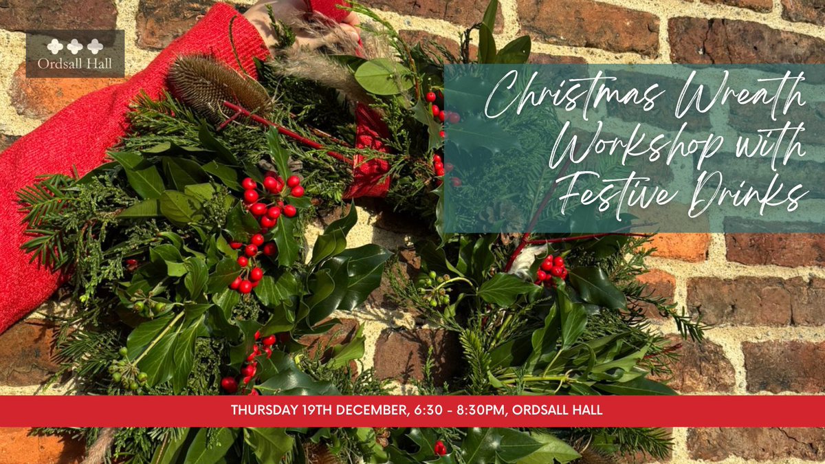 ✨ LAST FEW SPACES LEFT! ✨

Join us <a href="/OrdsallHall/">Ordsall Hall</a> and make your very own Christmas wreath using organic materials, while sipping on a festive drink during this after-hours workshop 🎄🥂

🗓️ Thurs 19 December
🕒 6:30 - 8:30pm
📍 Ordsall Hall
⭐️ £35 

buff.ly/3OvDj5z