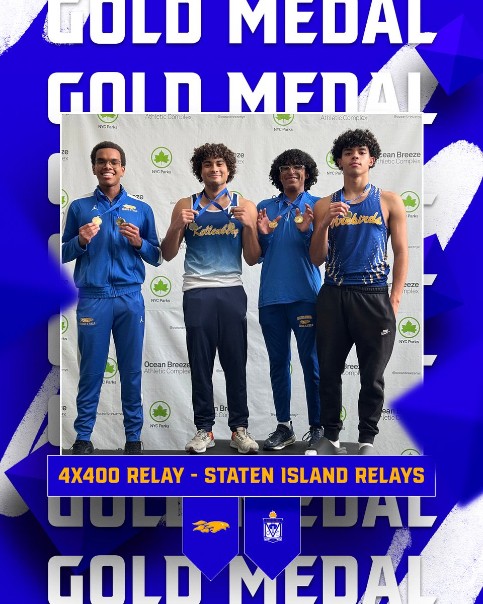 Congratulations to the relay team of Mario Sanabria, Zach Paggi, Nicolas Baldwin, and Ethan Linzey on taking home gold medals in the 4x400 at the Staten Island Relays!
Sanabria 52.58
Paggi 52.76
Baldwin 52.54
Linzey 52.31
<a href="/KbergAthletics/">Kellenberg Memorial Athletics</a>