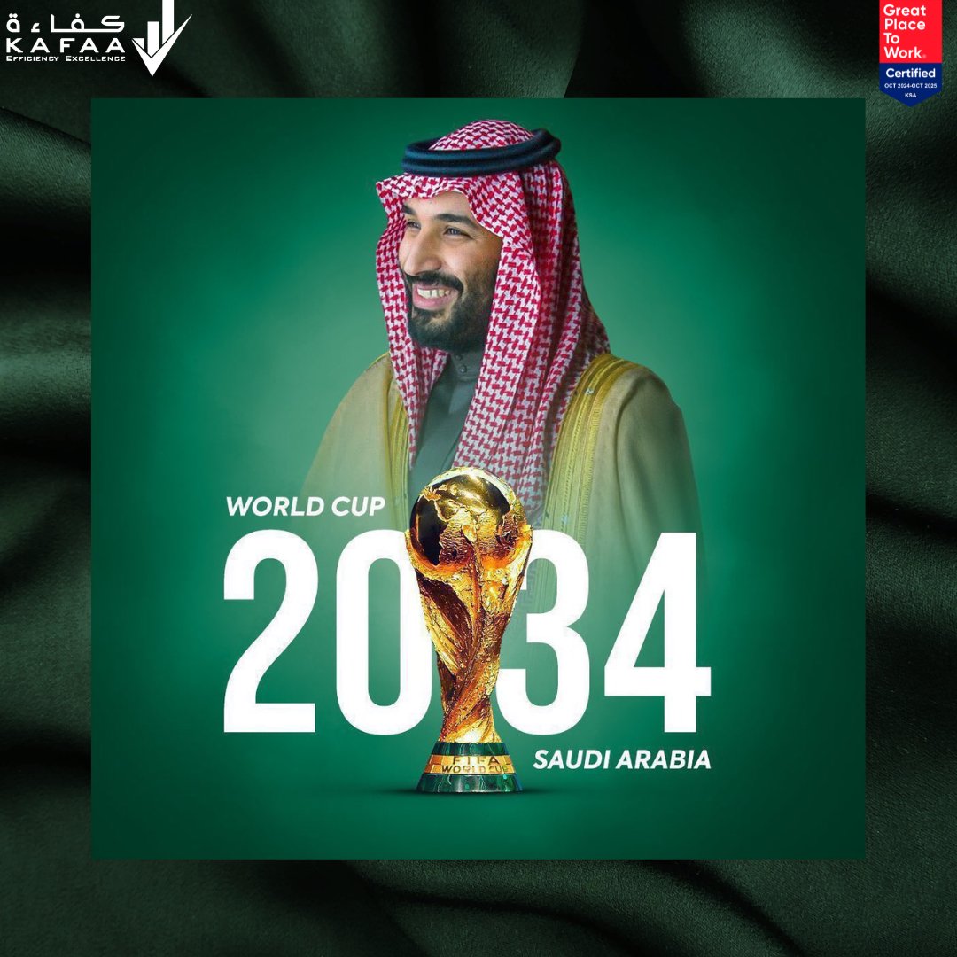Kafaa_Sa's tweet photo. نبارك لبلدنا الغالي 🇸🇦   

إعلان المملكة العربية السعودية البلد المستضيف رسميًا لكأس العالم 2034 يمثل فخرًا لنا جميعًا 🏆 وإنجازًا عالميًا 🌍 يُرسخ مكانة السعودية كوجهة رياضية عالمية.

#السعودية34
#أهلًا_بالعالم
#كأس_العالم_في_السعودية https://t.co/5PkNK8SZLJ