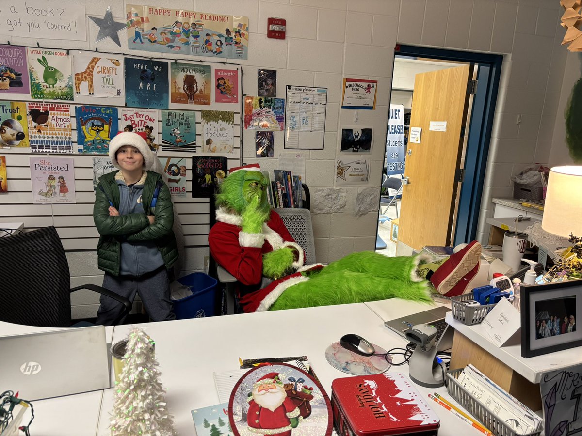 🎄👀 Grinch Sighting Alert! 👀🎄
This morning, we had quite the surprise at the library and during drop-off! The infamous Grinch was spotted lurking around, and it seems like they were expecting a little more green-themed decor in their honor …. <a href="/HESVBVikings/">Hermitage Elementary</a> <a href="/vbschools/">VBSchools</a>