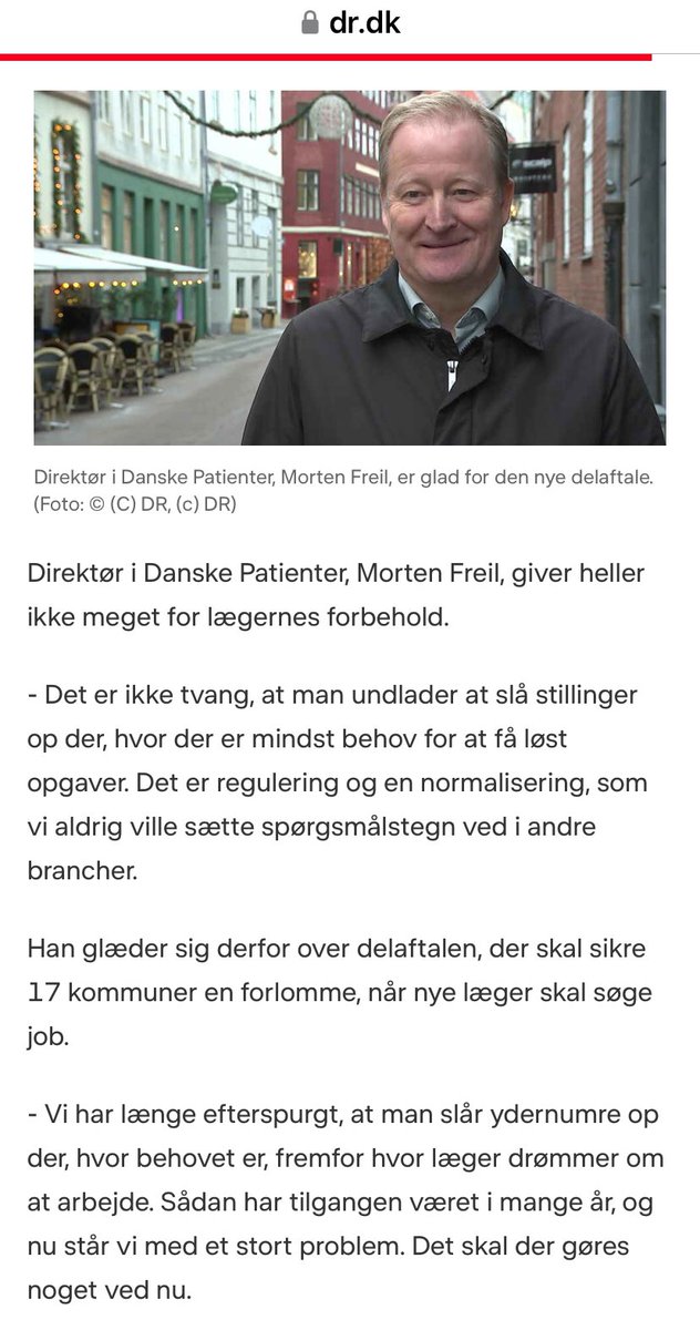 Christian Freitag (@freitag_chr) on Twitter photo Det er ikke tvang at slå ydernumre op i bestemte områder, enig med <a href="/MortenFreil/">Morten Freil</a> .
Til gengæld har Regionerne aldrig slået ydernumre op hvor lægerne drømmer sig hen. De bliver slået op hvor behovet er, naturligvis, men bliver bare ikke altid besat. Det må være et fejlcitat? 😉 Det er ikke tvang at slå ydernumre op i bestemte områder, enig med <a href="/MortenFreil/">Morten Freil</a> .
Til gengæld har Regionerne aldrig slået ydernumre op hvor lægerne drømmer sig hen. De bliver slået op hvor behovet er, naturligvis, men bliver bare ikke altid besat. Det må være et fejlcitat? 😉
