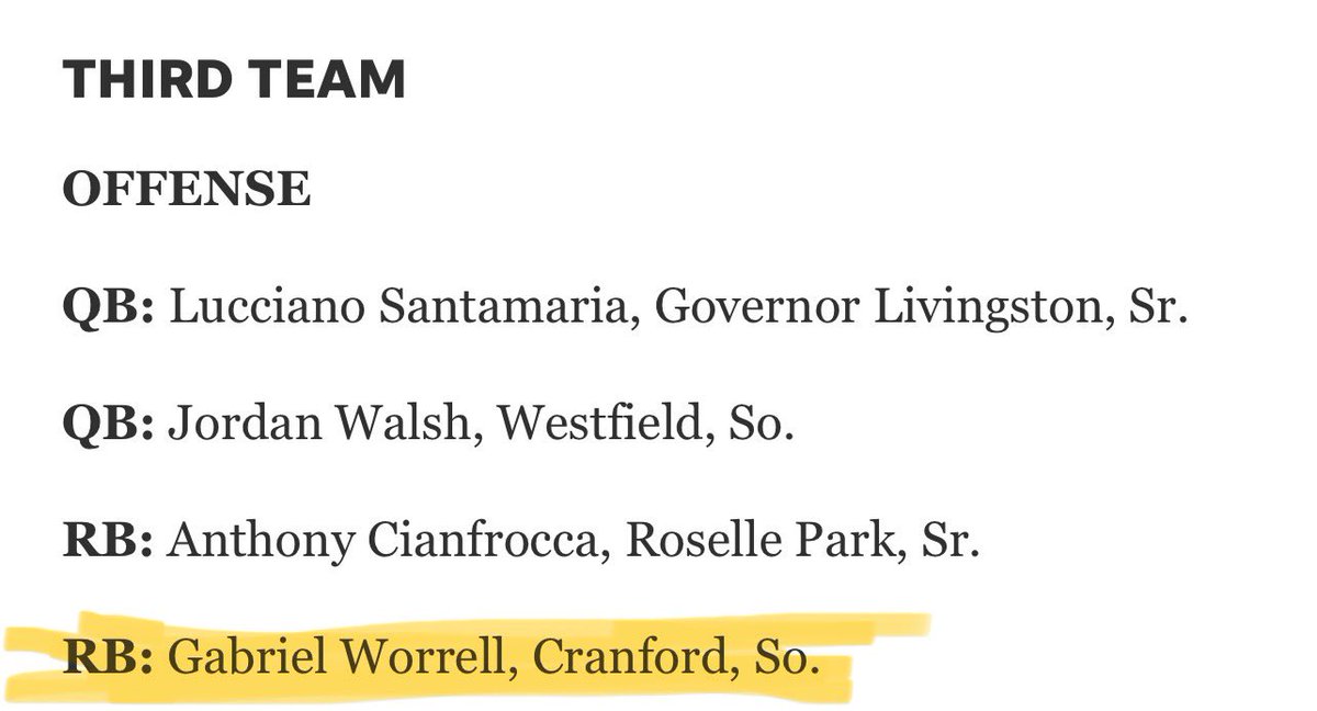 Honored to make third team All Union County this year. Thank you for the recognition <a href="/bcnjgridiron/">Big Central Gridiron</a> <a href="/cranfordsport/">Cougar</a>