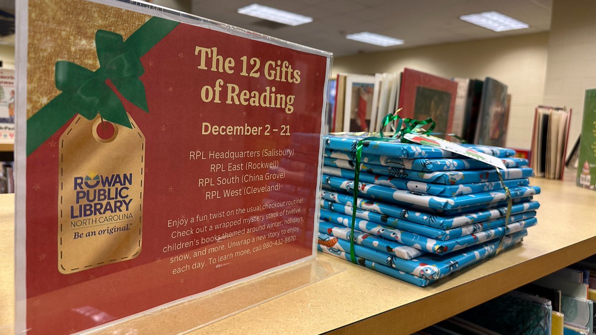 Do you have a child that is BEGGING to open up just ONE gift before Christmas? We've got you covered! Head to your nearest branch of Rowan Public Library and check out a the "12 Gifts of Reading" - a bundle of pre-wrapped books, one to open for each day leading up to Christmas.