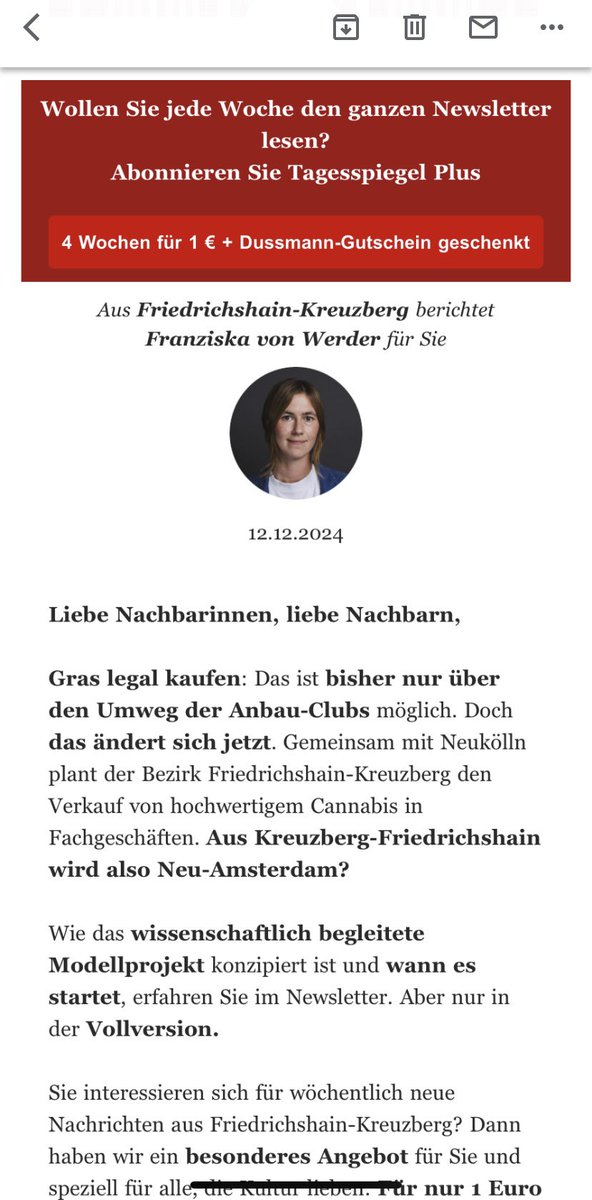 Corinna von Bodisco (@cora_vb) on Twitter photo Heute eine Newsletter-Premiere in #Xhain bei <a href="/TspLeute/">Tagesspiegel Bezirke</a>: <a href="/misformuse/">Franziska von Werder</a> 🎇 Sie schreibt über das Cannabis-Modellprojekt, hat sich mit einem Fotograf über die Gentrifizierung in Kreuzberg unterhalten und gibt einen besonderen Bar-Tipp. 🍸 leute.tagesspiegel.de <a href="/Klagesspiegel/">Robert Klages</a> Heute eine Newsletter-Premiere in #Xhain bei <a href="/TspLeute/">Tagesspiegel Bezirke</a>: <a href="/misformuse/">Franziska von Werder</a> 🎇 Sie schreibt über das Cannabis-Modellprojekt, hat sich mit einem Fotograf über die Gentrifizierung in Kreuzberg unterhalten und gibt einen besonderen Bar-Tipp. 🍸 leute.tagesspiegel.de <a href="/Klagesspiegel/">Robert Klages</a>