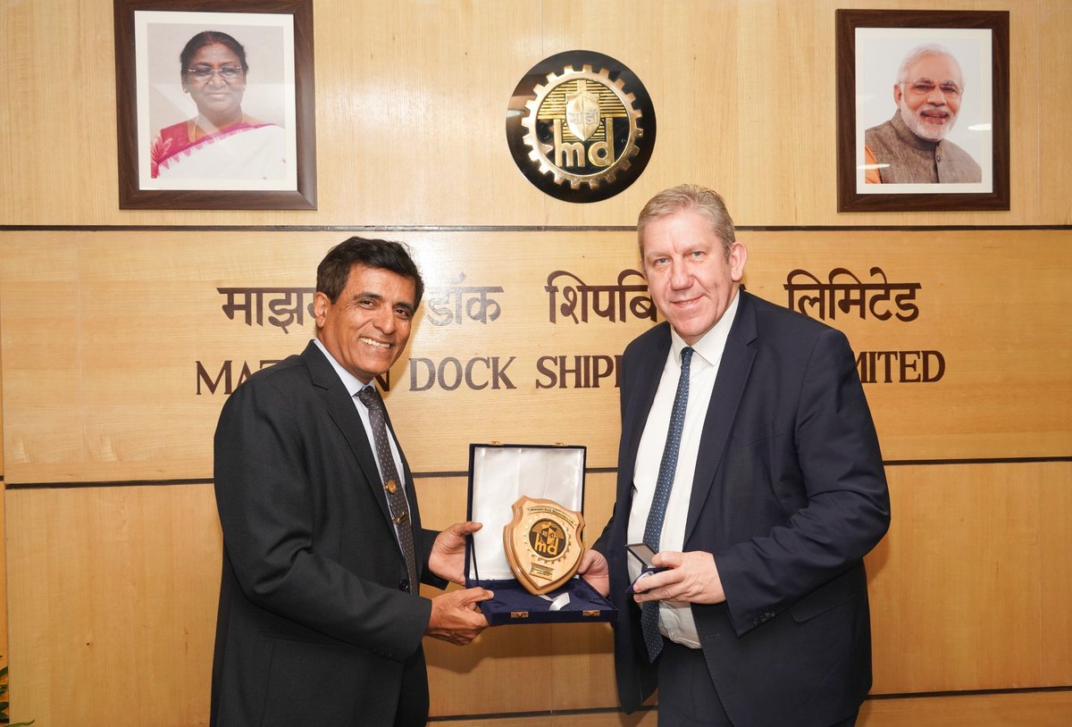 MazagonDockLtd's tweet photo. A German delegation, led by Mr. Andreas Schwarz, Member of Parliament and Head Rapporteur of the Budget Committee for Defence, visited #MDL today. The visit featured a tour of Dharohar – MDL Heritage Gallery and discussions with the Management team.
Cdr V. Puranik, Director (CP&P), briefed the delegation regarding MDL's latest advancements, capabilities, and future plans. The discussions underscored the commitment to strengthening India-Germany defence collaboration.

@PMOIndia 
@DefenceMinIndia 
@SethSanjayMP 
@SpokespersonMoD 
@DefProdnIndia 
@PIBMumbai