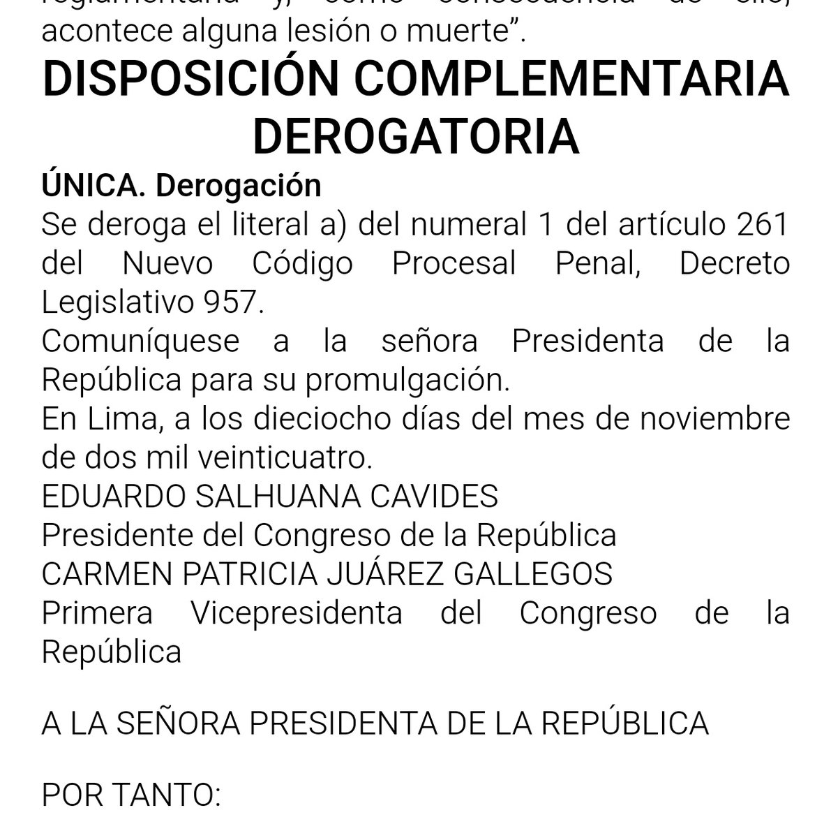 IndiraHuilca's tweet image. Boluarte ha promulgado Ley 32181 que prohíbe a los fiscales pedir la detención preliminar cuando no hay flagrancia. Con esta ley se libera a sicarios, violadores y cualquier delincuente q no haya sido capturado dentro d las 48 horas de cometer el delito. Premio a la delincuencia!