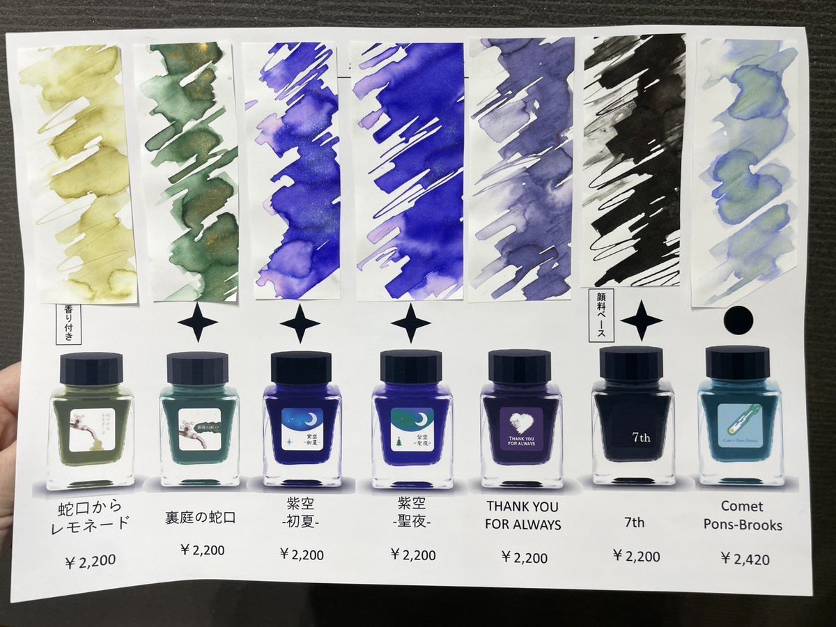 haseglassworks's tweet photo. 宇宙遊泳クリパにお待ちするものです。
インクとDeepAQuaコラボ吸取り紙
comet pure 15ml 4色セットも少しですがお持ちします。
参考にしていただけたら幸いです。
#HASE硝子工房
#宇宙遊泳クリパ
#tonoandlims
#deepAQua https://t.co/zoqJ39HVXS