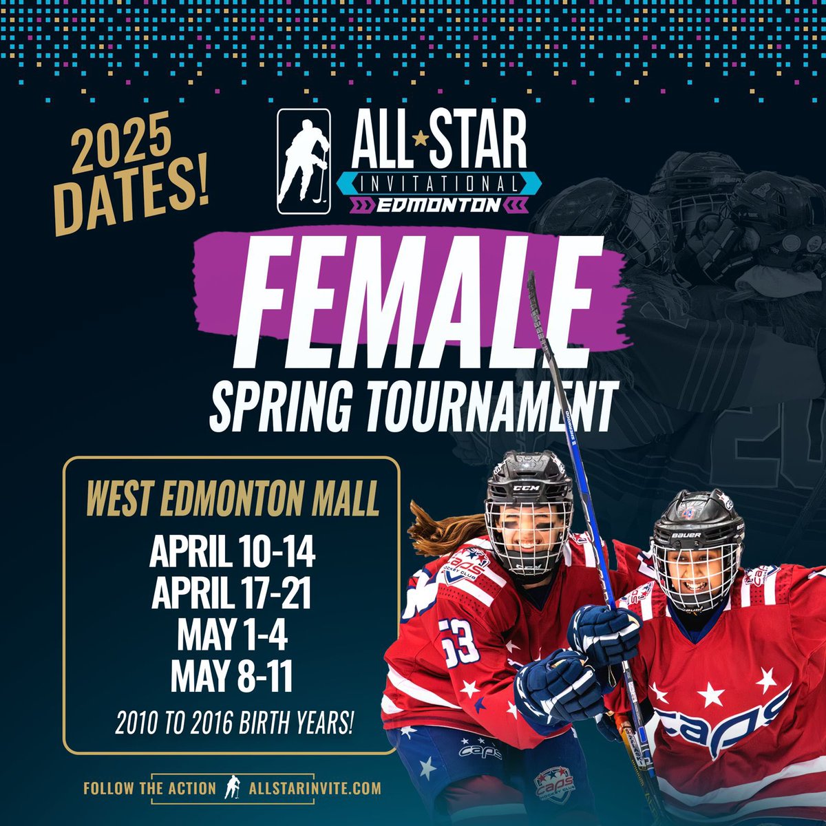 Spring Hockey in Edmonton,the world’s funnest youth hockey tournament!

Sign up now! AllStarInvite.com