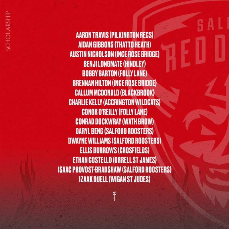 SalfordDevils's tweet photo. ✨ We are excited to confirm our Scholarship squad for 2025, showcased alongside their respective Community Clubs!