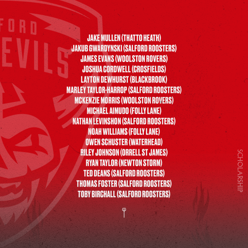 SalfordDevils's tweet photo. ✨ We are excited to confirm our Scholarship squad for 2025, showcased alongside their respective Community Clubs!