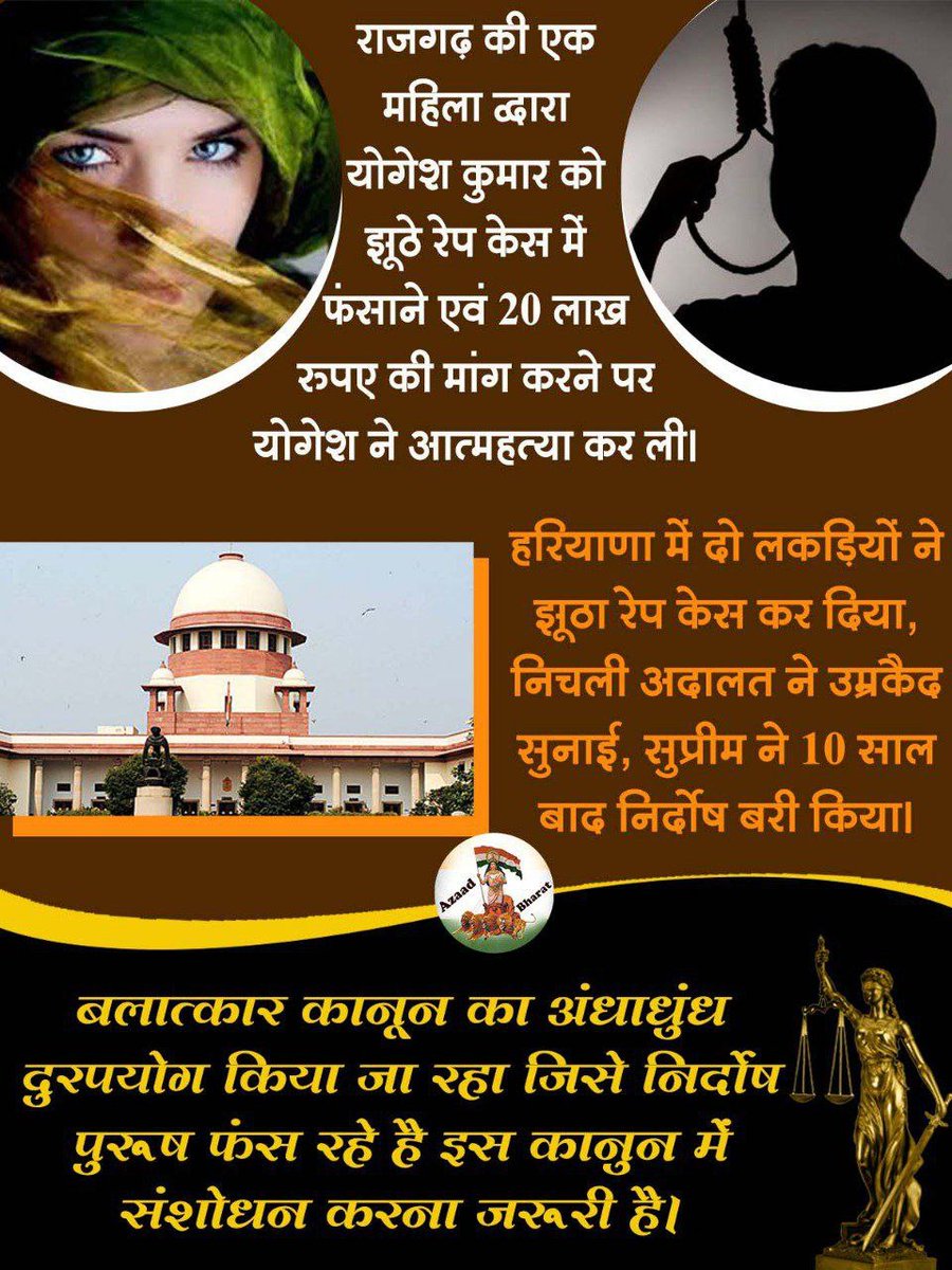 #BengaluruSuicideCase और आसारामजी बापू का केस देखने के बाद ऐसा बोलना पड़ता है कि,Purusho Ko Nyay Do.बस हुआ।पैसों के लिए कुछ महिलाएंद्वारा कानून का दुरुपयोग हो रहा है।महिलाओं को न्याय देने में पुरुषों पर अन्याय हो रहा है।
#MenToo