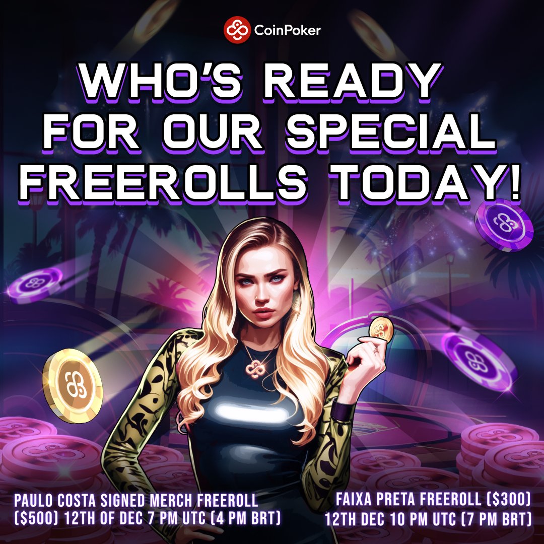 Who’s ready for our Special Freerolls Today! 🌟

Starting at 7 pm UTC (4pm BRT) - Paulo Costa Signed Merch Freeroll ($500) 🥊

Starting at 10 pm UTC (7 pm BRT) - Faixa Preta Freeroll ($300) 🥋

Register now! 🔗 https://t.co/9Z8AKYCdHA https://t.co/3vMgCURFm4