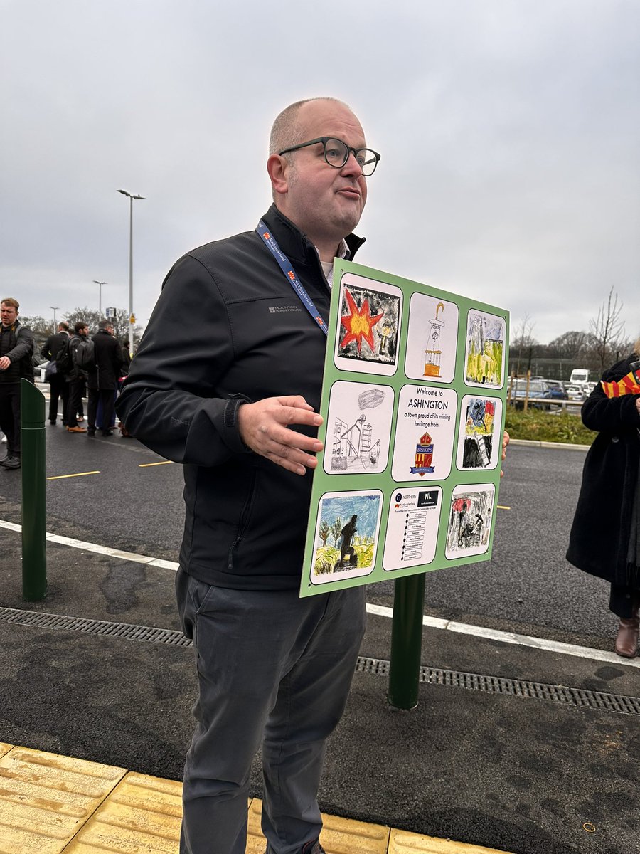 NCEA_Bishops's tweet photo. We were delighted to be part of the historic moment when Ashington Station welcomed its first passengers today! Our children’s artwork is on display in the station. @northernraill @IanLaveryMP @N_landCouncil #proud https://t.co/wZ7doWl9et