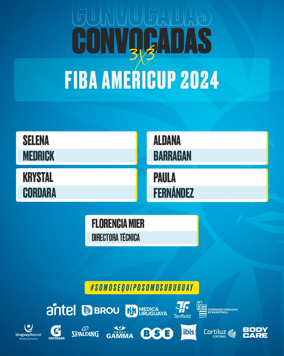 ☑️ CONVOCADAS 

🏆 <a href="/FIBA3x3/">3x3 Basketball | FIBA3x3</a> - AmeriCup 2024 
📍 San Juan, Puerto Rico 
📆 12-16 de diciembre 

#SomosEquipoSomosUruguay🇺🇾