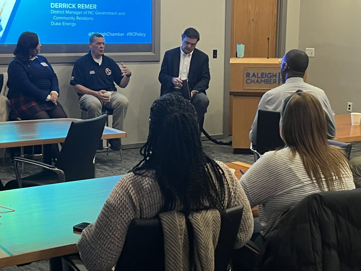 thatreporter's tweet photo. Great insights this morning at the Raleigh Chamber’s Policy &amp; Pastries discussion! Experts from @SBAgov, @DukeEnergy, and Wake County Emergency Management shared how policies shape organizational responses during emergencies. Thoughtful planning = resilient communities #RCPolicy https://t.co/XH03nQ5NJh