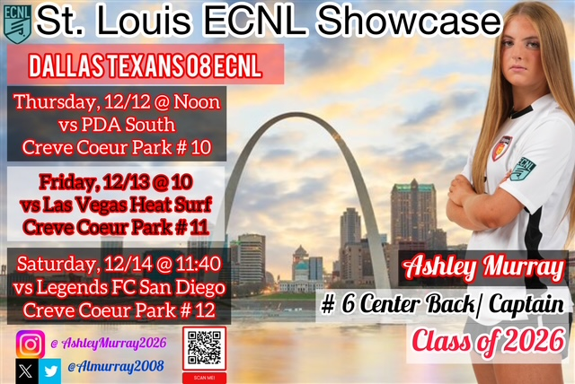 It's  GameDay Y'all! #ECNLSTL ......St. Louis ECNL Showcase starts today! 😀⚽️ Come out and watch!
<a href="/ECNLgirls/">ECNL Girls</a> <a href="/ImYouthSoccer/">ECNL/GA/Recruiting/College Soccer</a> <a href="/texans08gECNL/">dallastexans_2008g_ecnl_</a>
<a href="/TXTopTalent/">TX TOP TALENT</a> <a href="/PrepSoccer/">Prep Soccer ⚽️</a> <a href="/PrepSoccerTX/">Prep Soccer Texas</a>
<a href="/CoastRecruits/">Coast 2 Coast Recruits</a> <a href="/TheSoccerWire/">SoccerWire</a> <a href="/JonBbjon/">Jon</a>