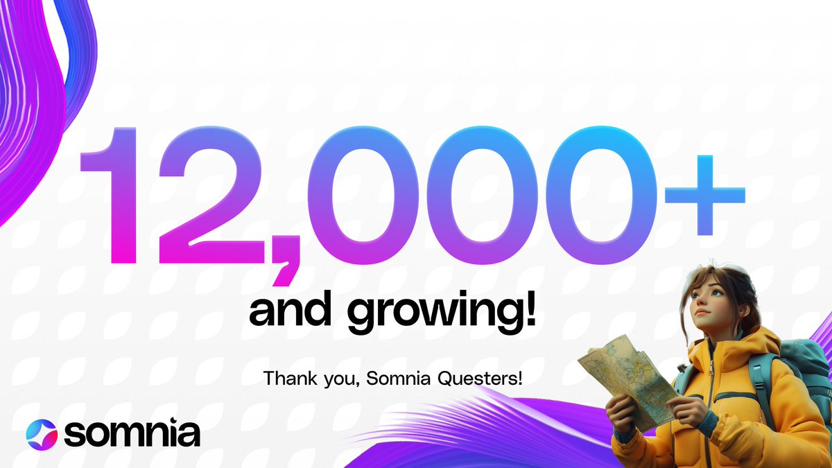 🎉 Wow, 12,000+ Quest Participants and Counting! 🎉

quest.somnia.network

It’s only been about a week since we launched Somnia’s Native Quest Platform, and the response has been incredible. 

🙌 The community has welcomed it with open arms and you all are crushing it. 🚀