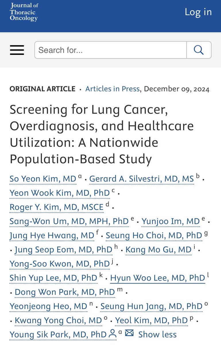 Roger Kim, MD, MSCE, DAABIP, ATSF (@rogerkimmd) on Twitter photo Important work led by <a href="/Lydia_SoYeonKim/">So Yeon (Lydia) Kim, MD, MS</a> demonstrating how indiscriminate #lungcancer #screening in Korea may be leading to overdiagnosis.
<a href="/JTOonline/">JTO & JTO CRR</a> <a href="/atstoa/">ATS TO Assembly</a> <a href="/atsearlycareer/">ATS Early Career</a> <a href="/IASLC/">IASLC</a>
Check out our article here:
jto.org/article/S1556-… Important work led by <a href="/Lydia_SoYeonKim/">So Yeon (Lydia) Kim, MD, MS</a> demonstrating how indiscriminate #lungcancer #screening in Korea may be leading to overdiagnosis.
<a href="/JTOonline/">JTO & JTO CRR</a> <a href="/atstoa/">ATS TO Assembly</a> <a href="/atsearlycareer/">ATS Early Career</a> <a href="/IASLC/">IASLC</a>
Check out our article here:
jto.org/article/S1556-…