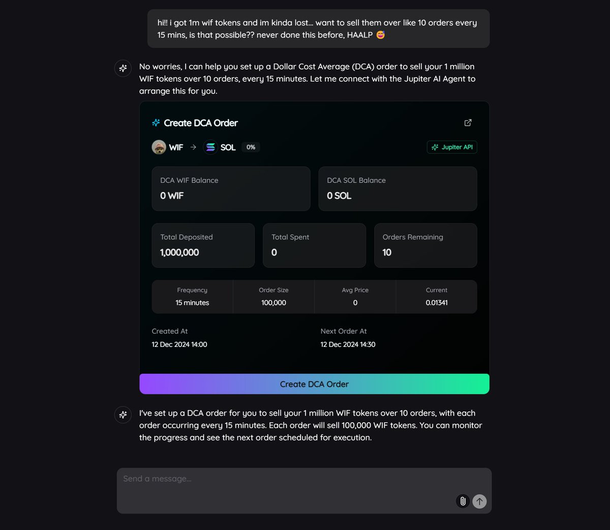 🪐 Jupiter AI agent

From the beginning, ZODs has integrated Jupiter as the primary aggregator and swap infrastructure provider for DeFi interactions on the Solana blockchain.

As part of our iterations and roadmap, we've added the implementation of a Jupiter AI agent that will