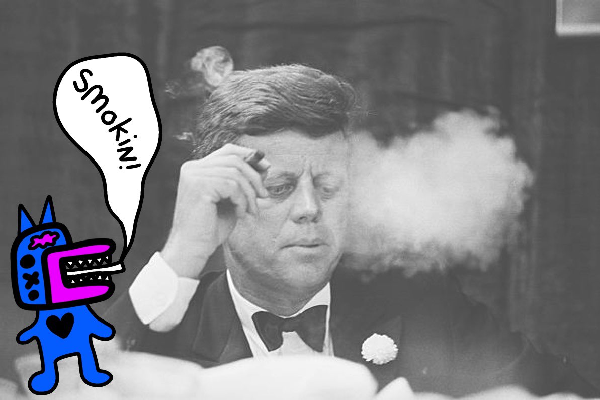 SMOKINCATCOIN's tweet image. Legend has it, JFK once whispered, ‘Smokin!’ just before things got… revolutionary. 🔥 Now, he’s officially inducted into the SMOKINCAT Hall of Fame. 🐾 History never looked so feline!

#SMOKINCAT #PurrfectRevolution #canyourdevdothis #MemeArtistry #CryptoCats #KennedyCool…