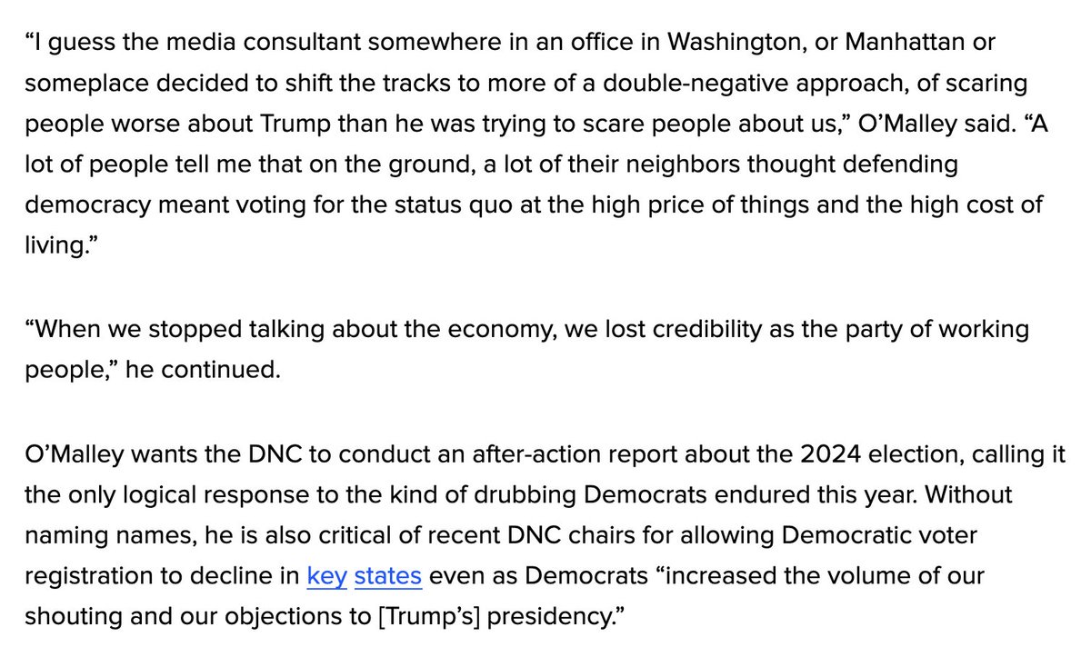 Daniel Marans (@danielmarans) on Twitter photo “This is not a peacetime DNC chair": I spoke to <a href="/MartinOMalley/">Martin O'Malley</a> about why he is running for DNC chair.
It's a role he says requires an "operational turnaround artist" *and* a charismatic leader capable of making Democrats' case in the media.
For the former, he points to his “This is not a peacetime DNC chair": I spoke to <a href="/MartinOMalley/">Martin O'Malley</a> about why he is running for DNC chair.
It's a role he says requires an "operational turnaround artist" *and* a charismatic leader capable of making Democrats' case in the media.
For the former, he points to his