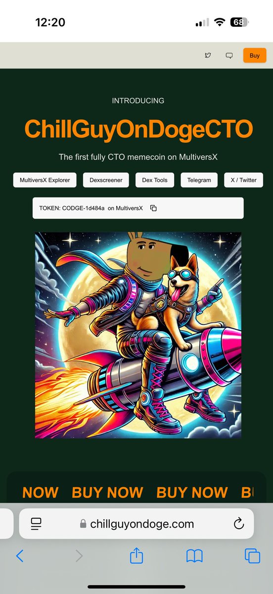 ChillGuyDogeCTO's tweet photo. We have some great news ladies and gents, $CODGE the first CTO memecoin on MultiversX now has its own website. Check us out at https://t.co/Xl15IZeIgw all of our links are on there! #CODGE #CTO #MVX #memecoin https://t.co/QhK6evJqOd
