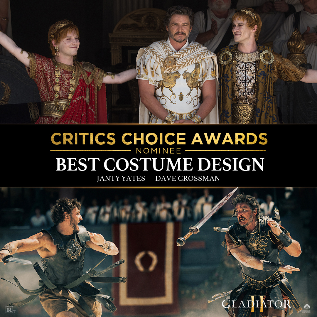 GladiatorMovie's tweet image. Congratulations to Janty Yates and Dave Crossman on the #CriticsChoice Nomination for Best Costume Design! #GladiatorII