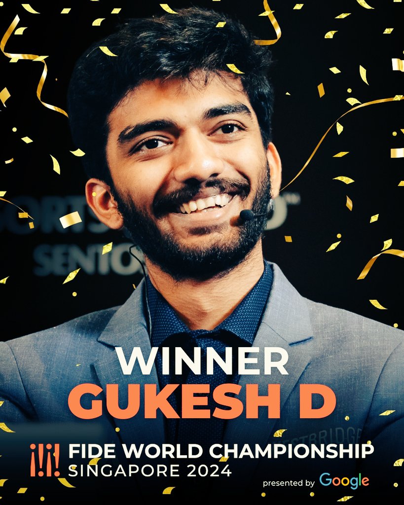 harshev0's tweet image. #Gukesh
#GukeshDing
#chessbaseindia
GM Gukesh D Wins the FIDE World   Chess Championship.