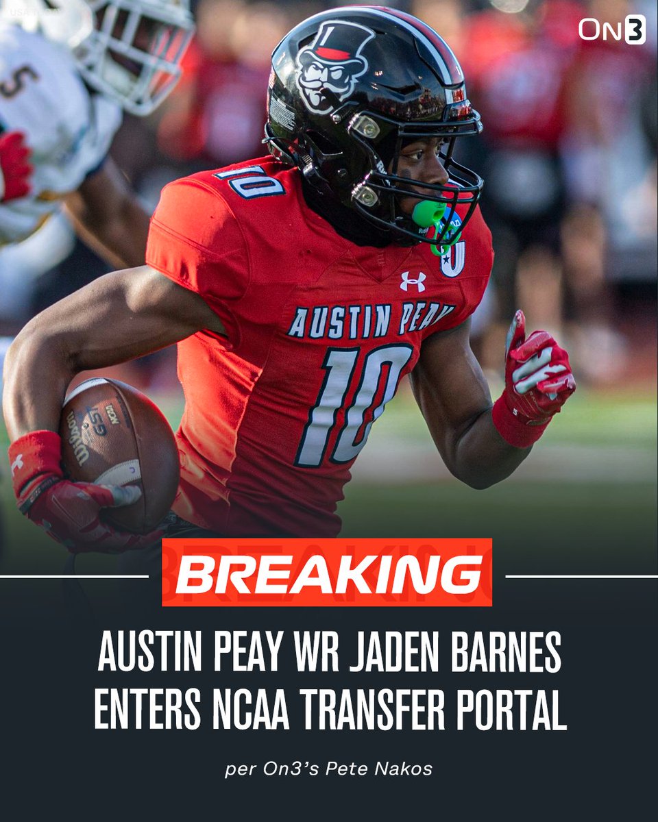 NEWS: Austin Peay WR Jaden Barnes has officially entered the NCAA Transfer Portal, per @PeteNakos_.

Barnes recorded 1,066 receiving yards and 9 touchdowns this season.

on3.com/transfer-porta…