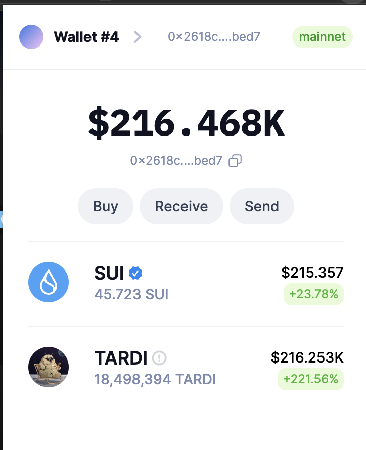 I've just acquired 1.84% of the supply of $tardi on $sui 

<a href="/Tardionmoon/">Tardi</a>  is undeniably the best suited for the sui eco system and it's blowing up as we speak,.

 I believe this will be the biggest meme on <a href="/SuiNetwork/">Sui</a>  LFG!