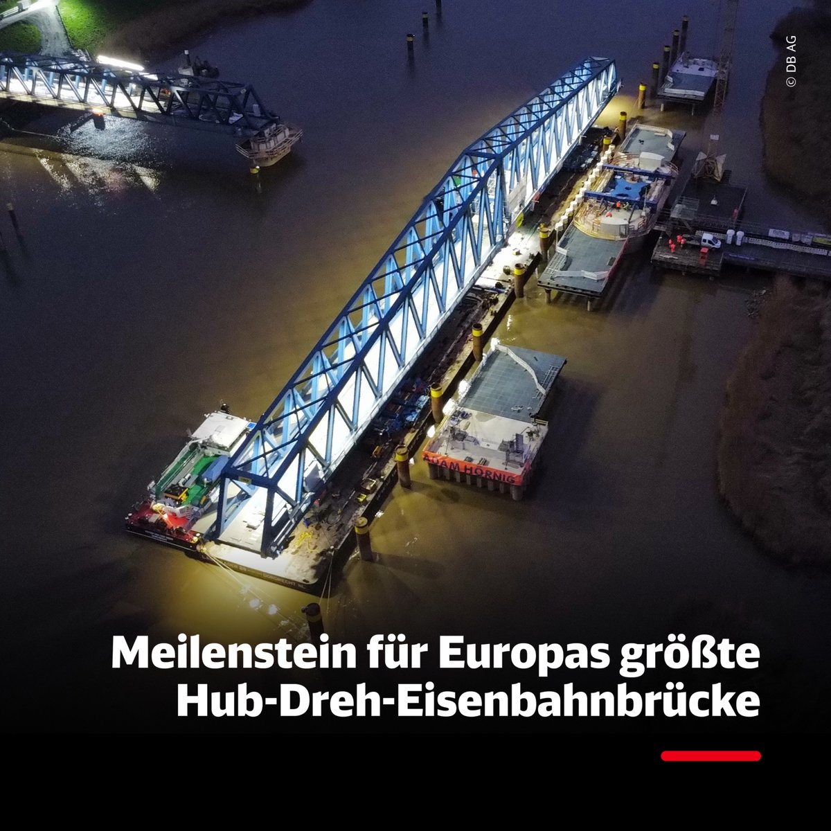 1.800t schweres Drehteil der #Friesenbrücke erfolgreich eingeschoben. Die Brücke als zentraler Bestandteil der Strecke Bremen-Groningen trägt dazu bei, den Zugverkehr pünktlicher und zuverlässiger zu gestalten. deutschebahn.com/de/presse/pres…