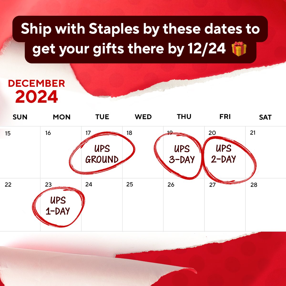 StaplesStores's tweet image. TAKE NOTE 📝 If you’ve got gifts to send, head over to Staples before these UPS shipping deadlines! #ShipWithStaples #shipping #UPSshipping