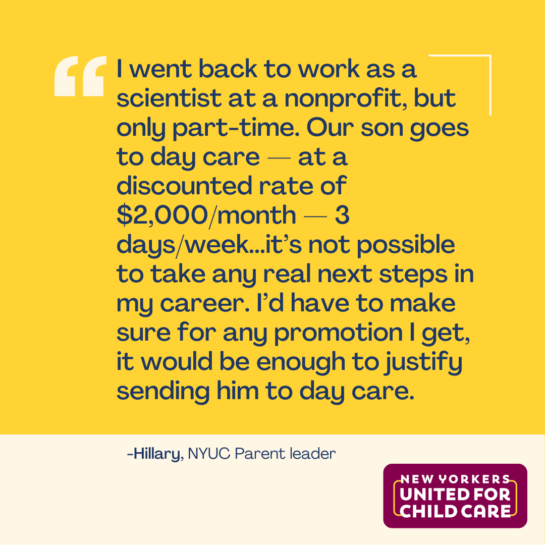 Women  sacrifice as much as $500K in lifetime earnings when they step out of the workforce for child care responsibilities. It's time for change! Read our 5 yr roadmap to Universal Public Child Care in NY + get involved today: united4childcare.org/upcny