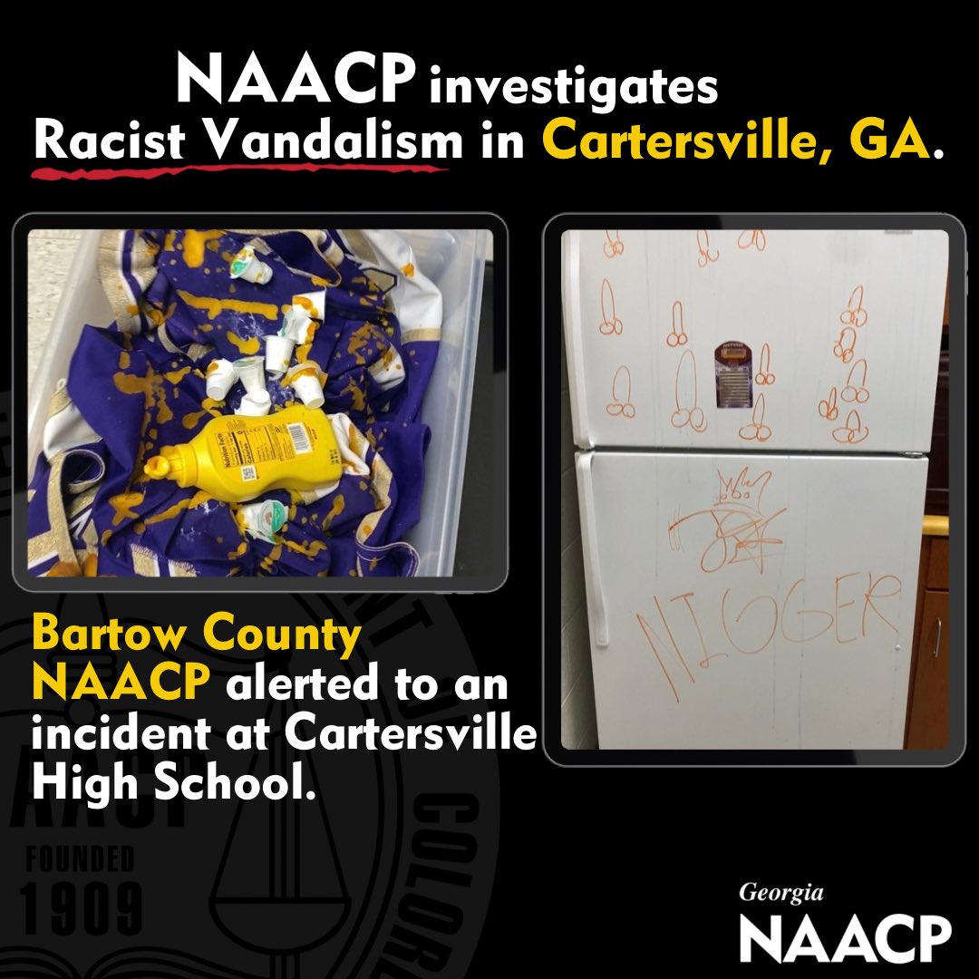Georgia_NAACP's tweet photo. This week, our community was shaken by a disturbing incident at Cartersville High School (CHS) that highlights both challenges and areas for growth in addressing racial and community concerns.
https://t.co/lZwqk5zalK
#NAACP #BartowCounty #CartersvilleGa #BartowCountyNAACP https://t.co/mjLbeISAyJ