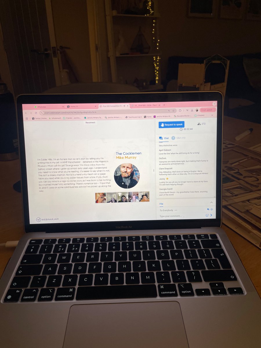 I may not be able to be on screen but I am cheering everyone on in the background for @jerichowriters #First500 competition finale! Amazing to see nearly 300 writers joining us live to crown the winner 🎉✨