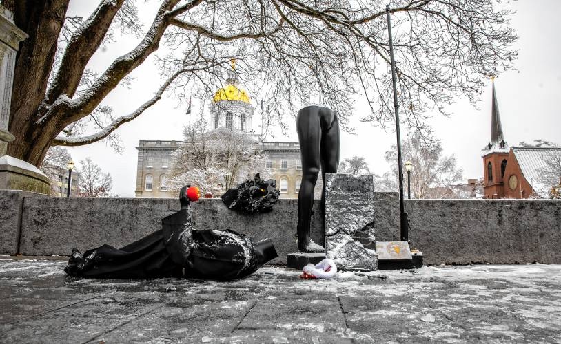 Satanic Temple’s display near the Nativity scene at New Hampshire’s State House “completely destroyed.”

Follow: <a href="/AFpost/">AF Post</a>