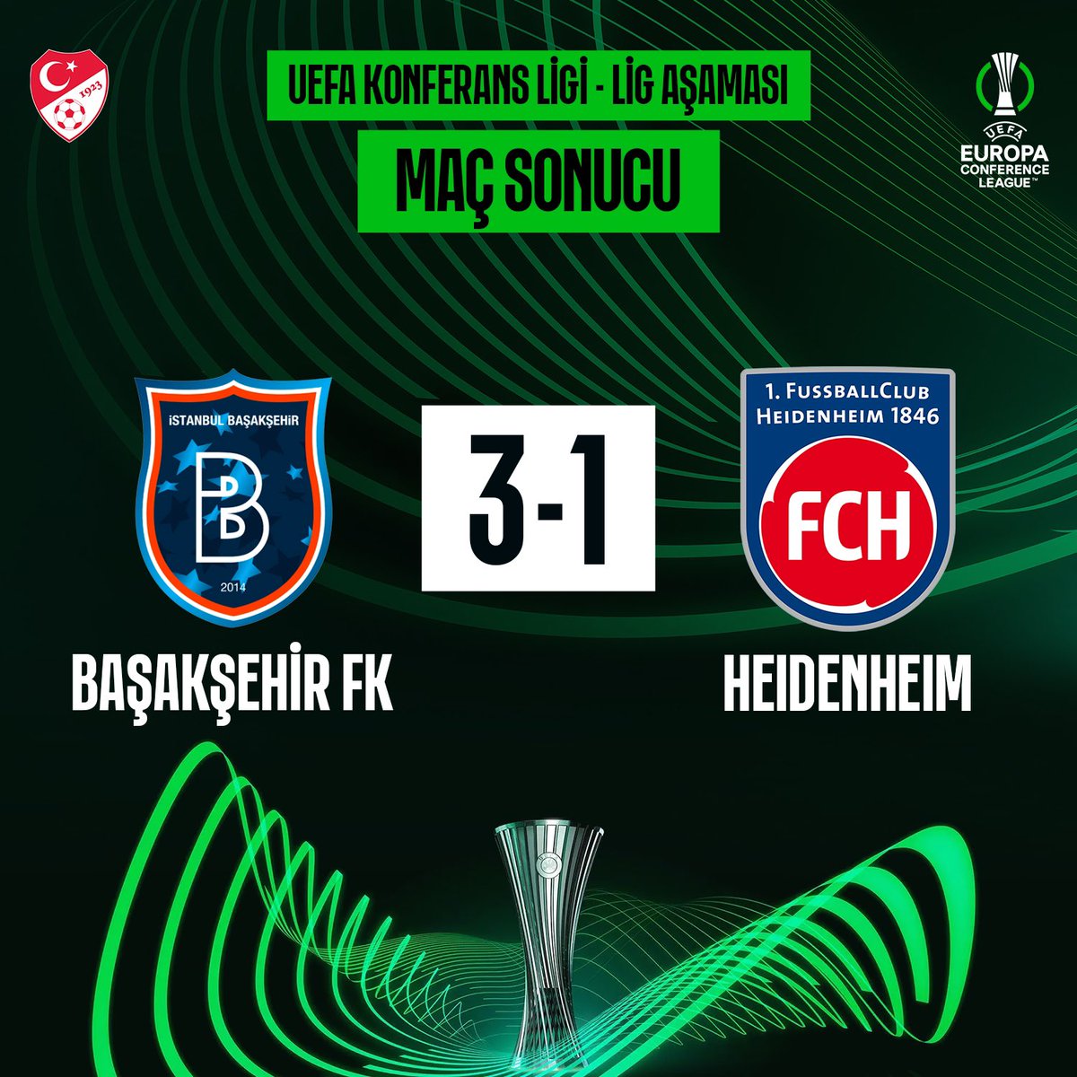 TFF_Org's tweet photo. UEFA Konferans Ligi lig aşamasında mücadele eden temsilcimiz Başakşehir, beşinci maçında Almanya temsilcisi Heidenheim'ı 3-1 mağlup etti. https://t.co/2SS0ckBVkz
