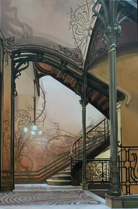 carolbeck57's tweet photo. Art Nouveau staircase and wallpaper #archiecture https://t.co/w0CV525oFx