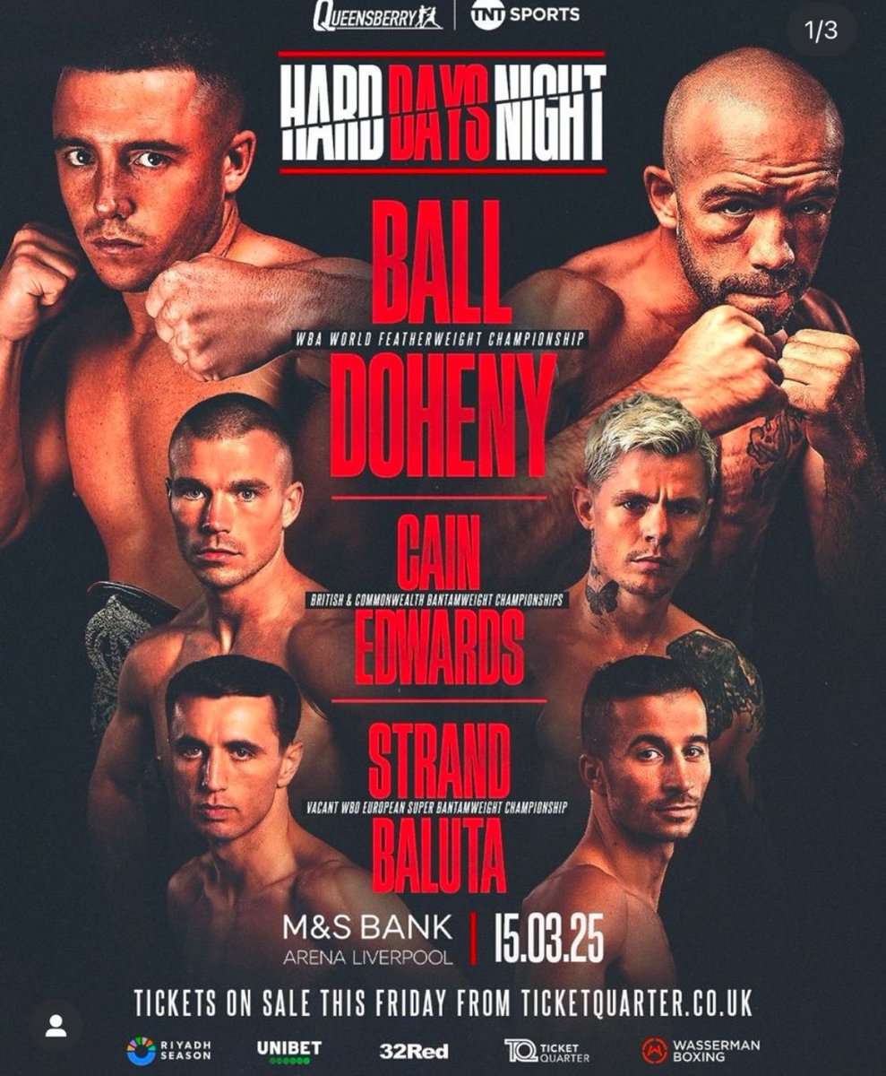 FIGHT NEWS
<a href="/tjdoheny/">TJ Doheny</a> MOVES UP TO FEATHERWEIGHT to face The Wrecking Ball Nick Ball for the WBA Featherweight World Championship on the Queensberry “Hard Days Night” card on Saturday March 15th #BallDoheny <a href="/TjDoheny/">TJ Doheny</a>