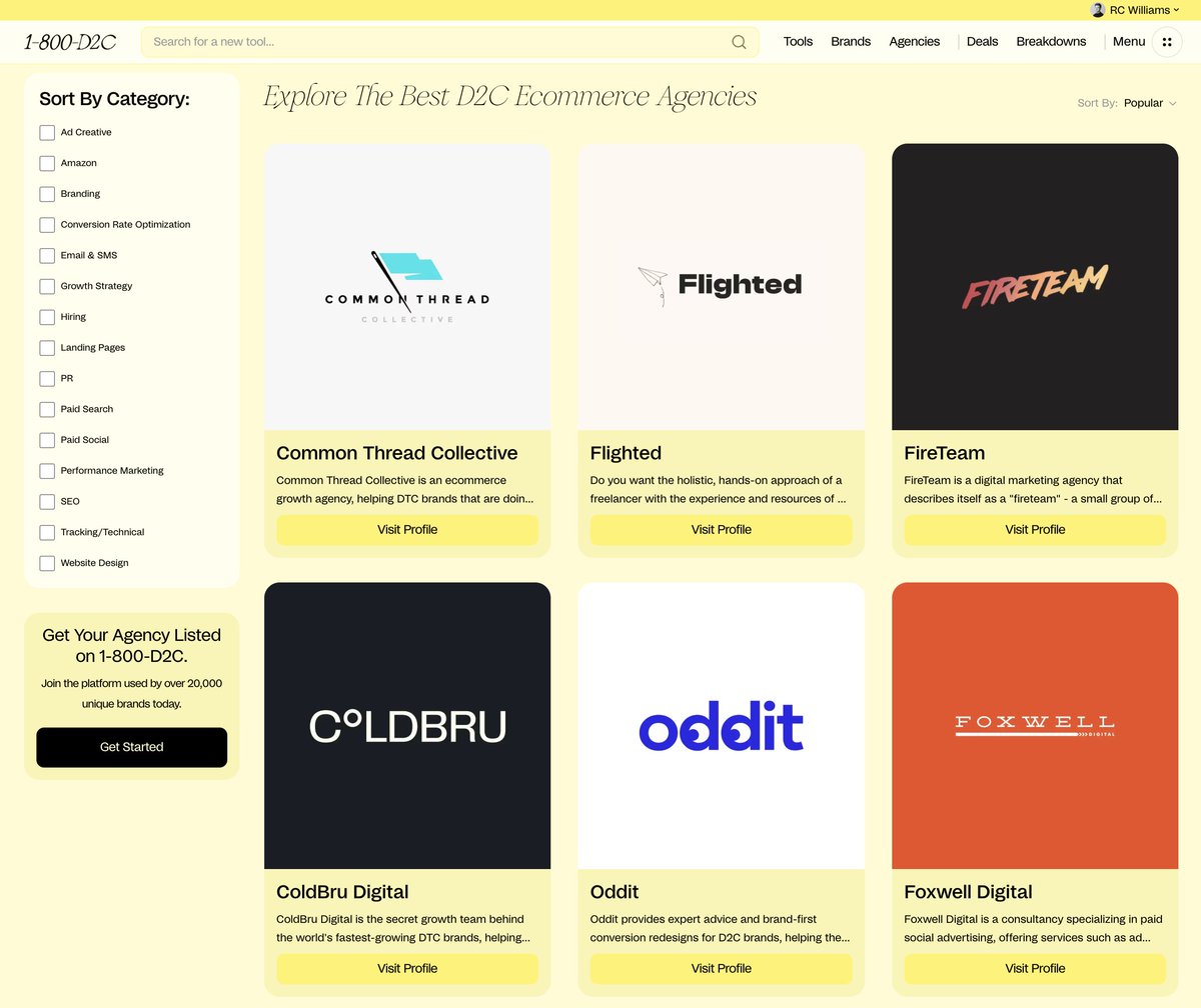 We want to try to add 8-10 more ecom paid social agencies to the 1-800-D2C platform this month.

Will be enriching the agency side of the site a bunch in 2025 with maybe brand/operator reviews, ratings and more.

Which ones should we consider adding?